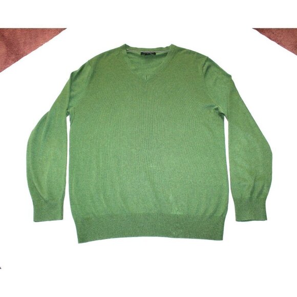 Banana Republic Silk & Cashmere Luxury Blend Men Green Sweater V Neck Size L - Picture 1 of 9